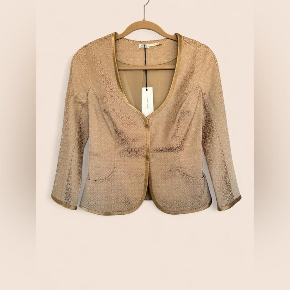 NWT Leon Max Studio Gold Beige Structured Jacquard Blazer 0 Minimalist Business